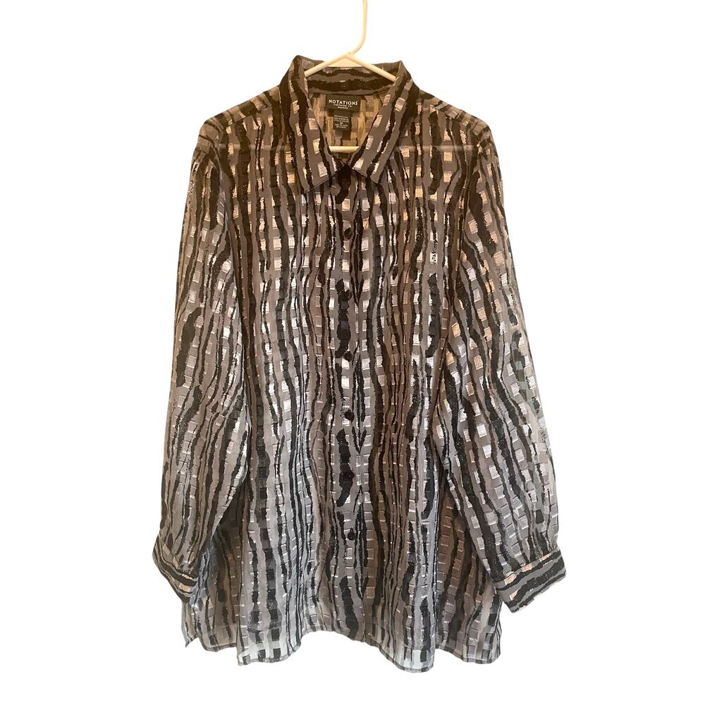 Notations Sheer Button Down Blouse Long Sleeve Bl… - image 1